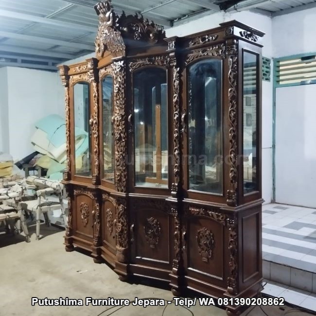 Bufet Hias Kayu Jati Shima 4 Pintu