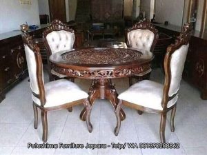 Meja Makan Jati Ukir Salina Krawang