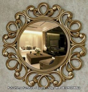 Cermin Bulat Ukir Gold Modern
