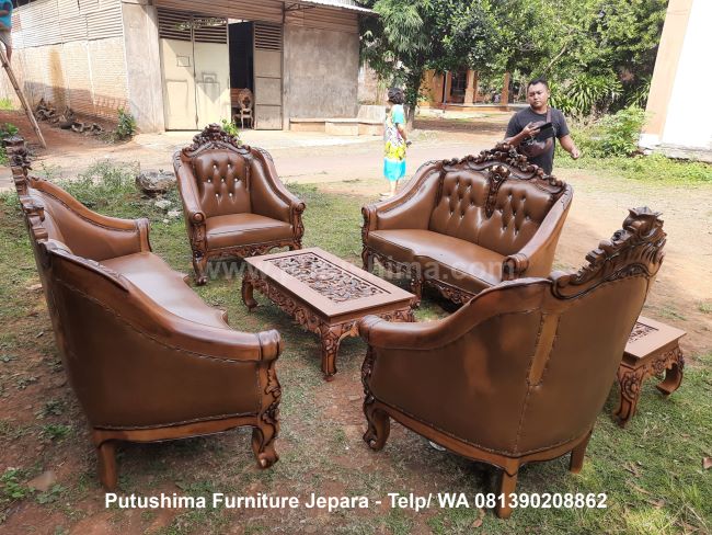 Kursi Tamu Ganesa Jati Kain Kulit Sintetis