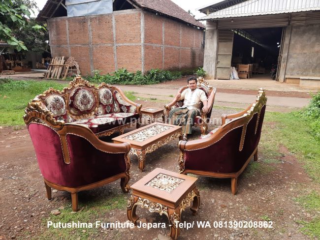 Kursi Tamu Ganesa Jati Kain Velvet Bludru