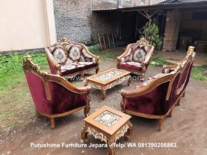 Kursi Tamu Ganesa Kain Velvet Motif