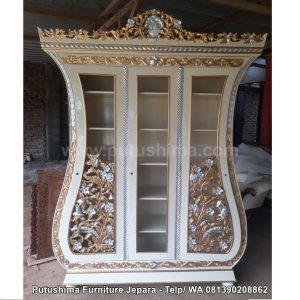 Lemari Hias Ukir 3 Pintu Biola White
