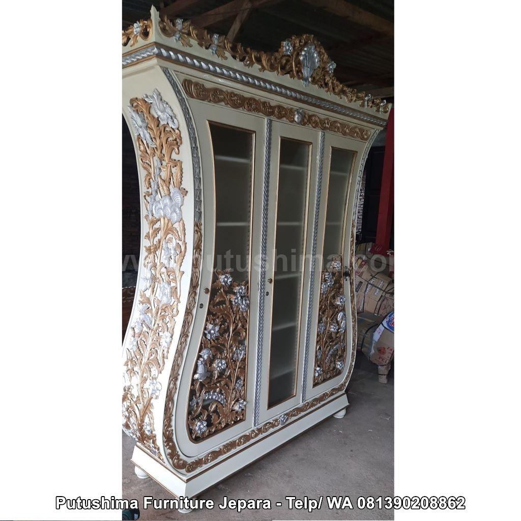 Lemari Hias Ukir Biola White
