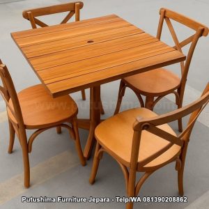 Set Meja Cafe Kayu Jati 4 Kursi Styfani