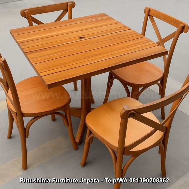 Set Meja Cafe Kayu Jati 4 Kursi Styfani