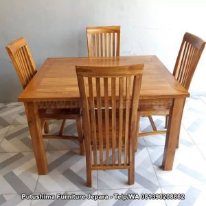 Set Meja Makan Resto Kayu Jati 1 Meter