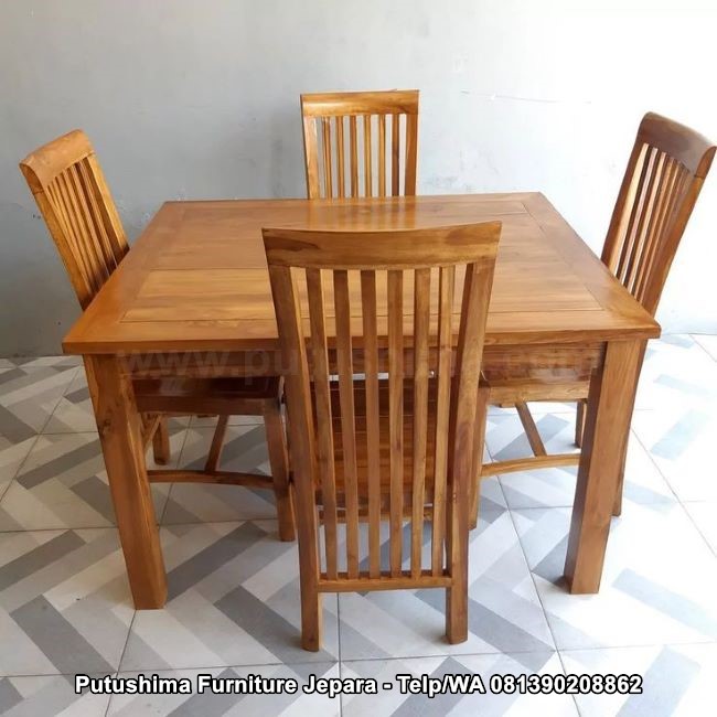Set Meja Makan Resto Kayu Jati 1 Meter