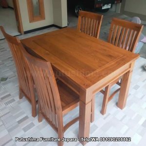 Set Meja Makan Resto Kayu Jati 4 Kursi Model Jari