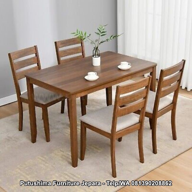 Set Meja Resto Jati 4 Kursi Strip
