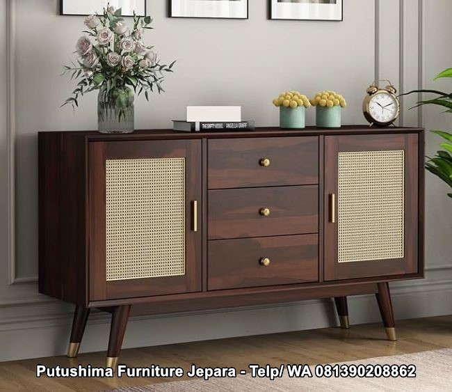 Bufet Rotan Minimalis Retro